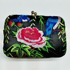 Urban Expressions Black and Pink Floral Embroidered Clutch